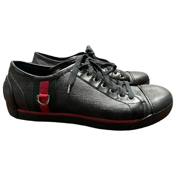 Gucci Men's Black Ace GG Embossed Green Stripe Sneakers Sz 7.5 Size US 9 Gold - Picture 1 of 16